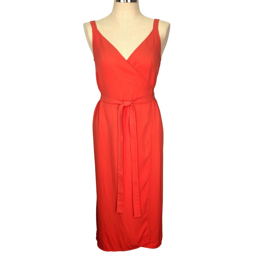 Everlane Japanese GoWeave Wrap Dress Poppy Red Orange Midi V-Neck Size 6 Midi